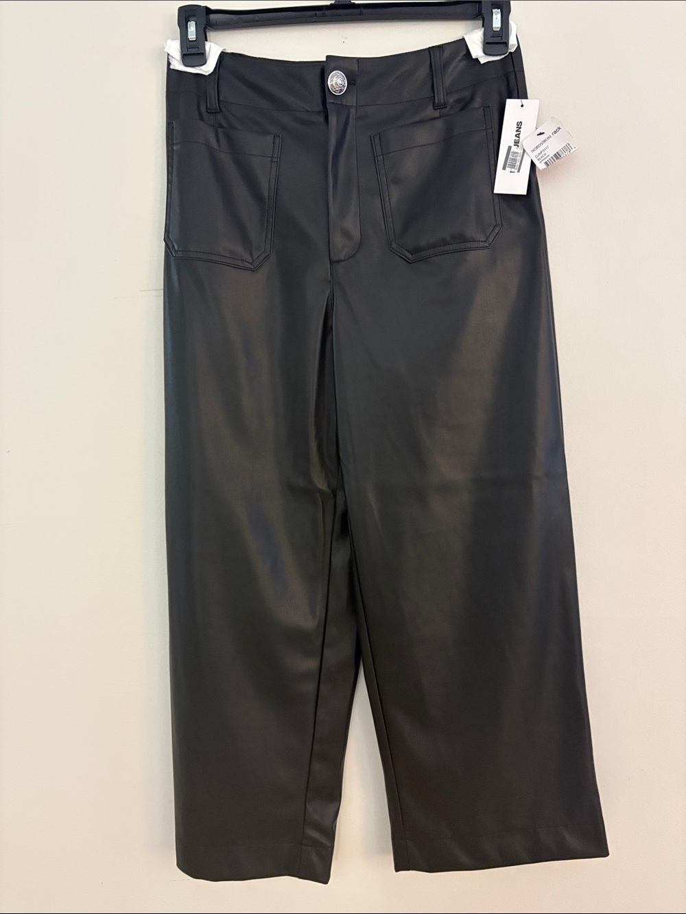 Black DKNY Faux Leather Wide-Leg womens Pants